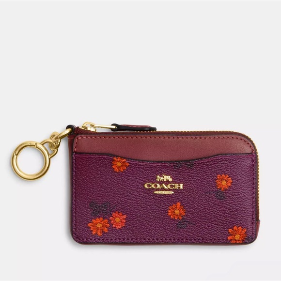 Coach Handbags - Coach Multifunction Card Case w/ Country Floral Print, Deep Berry Multi/Gold